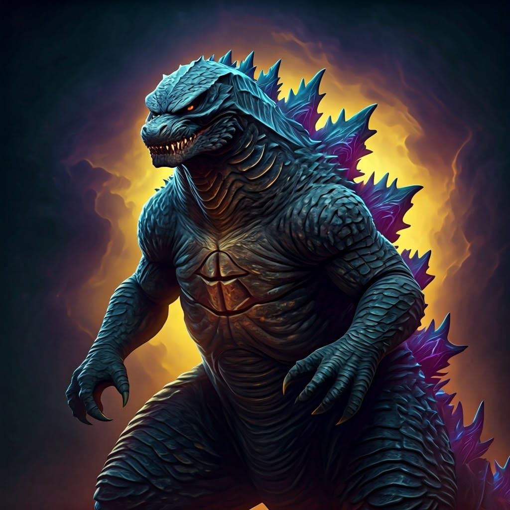 Godzilla in Dark Fantasy Style