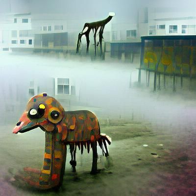 Dystopian Fog: Abandoned Animal in a Creepy Landscape