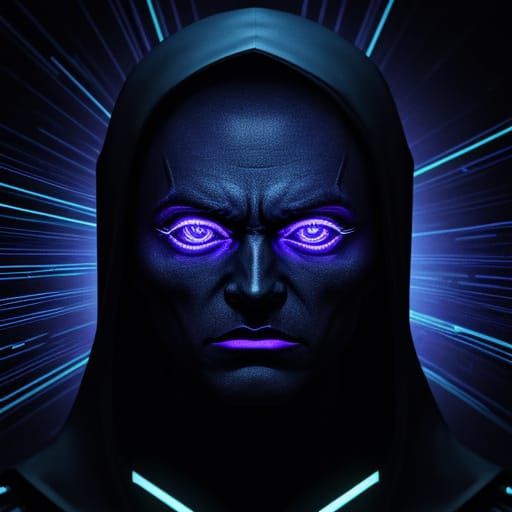 DM Icon Glowing Blue and Purple in Dark Surrealism