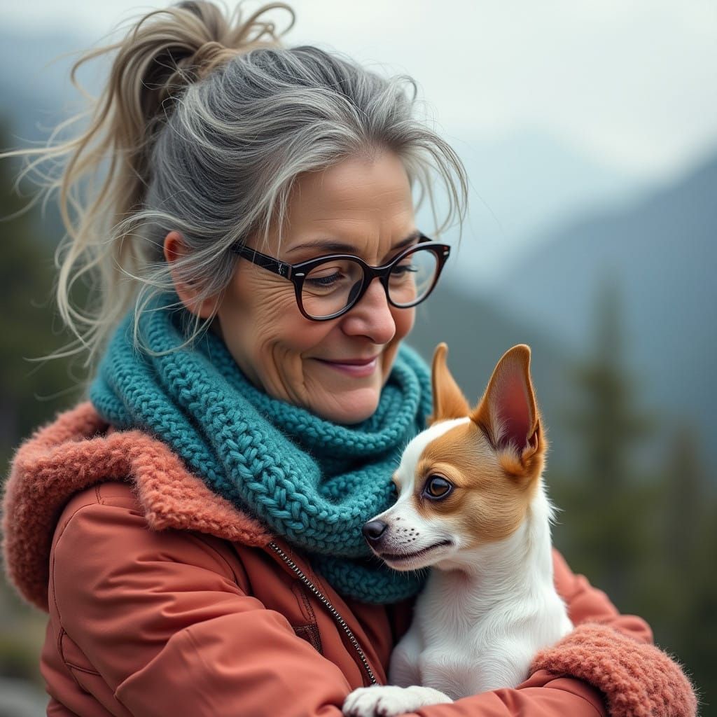 Woman in Contemplative Moment with Chihuahua