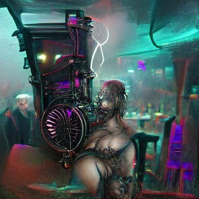 Cyberpunk Cyborg Stripper with Neon and Steampunk Elements