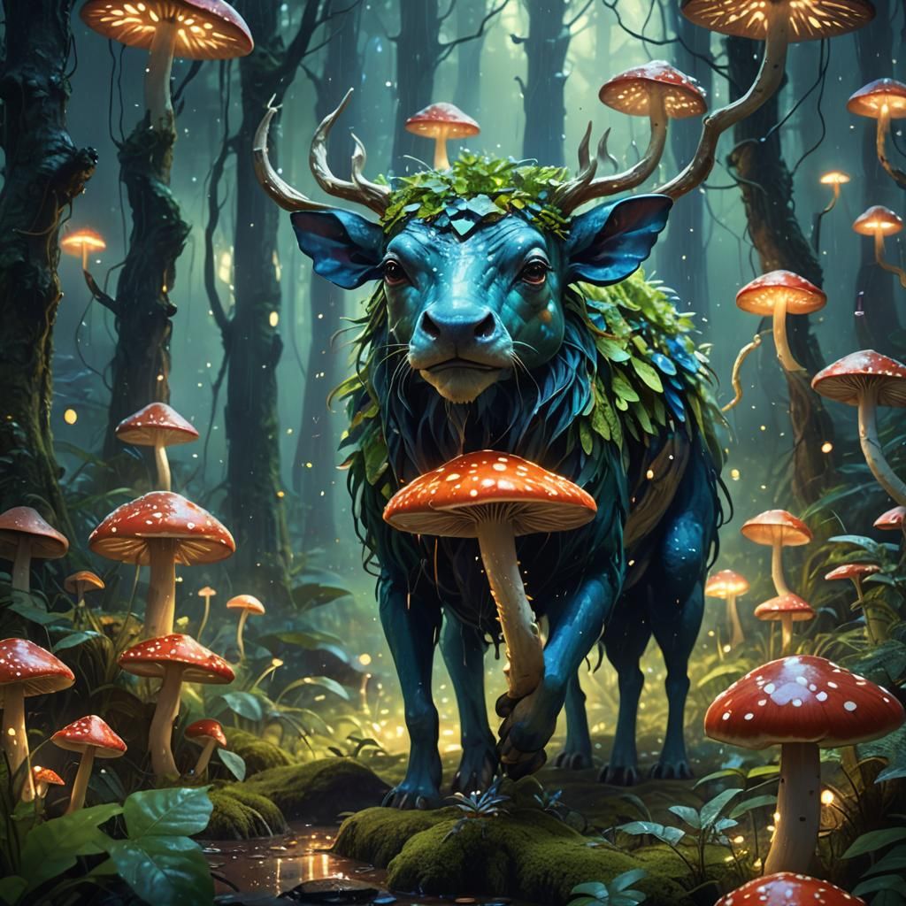 Mystical Creature in Forest: Surreal Fantasy Concept Art