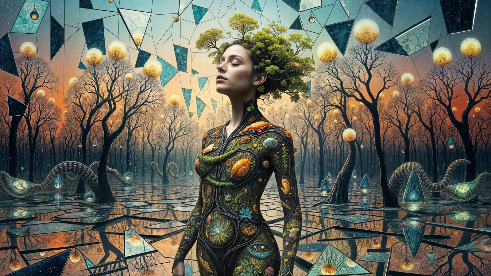 Surreal Bio-Art Collage of Interconnected Ecosystems and Glo...
