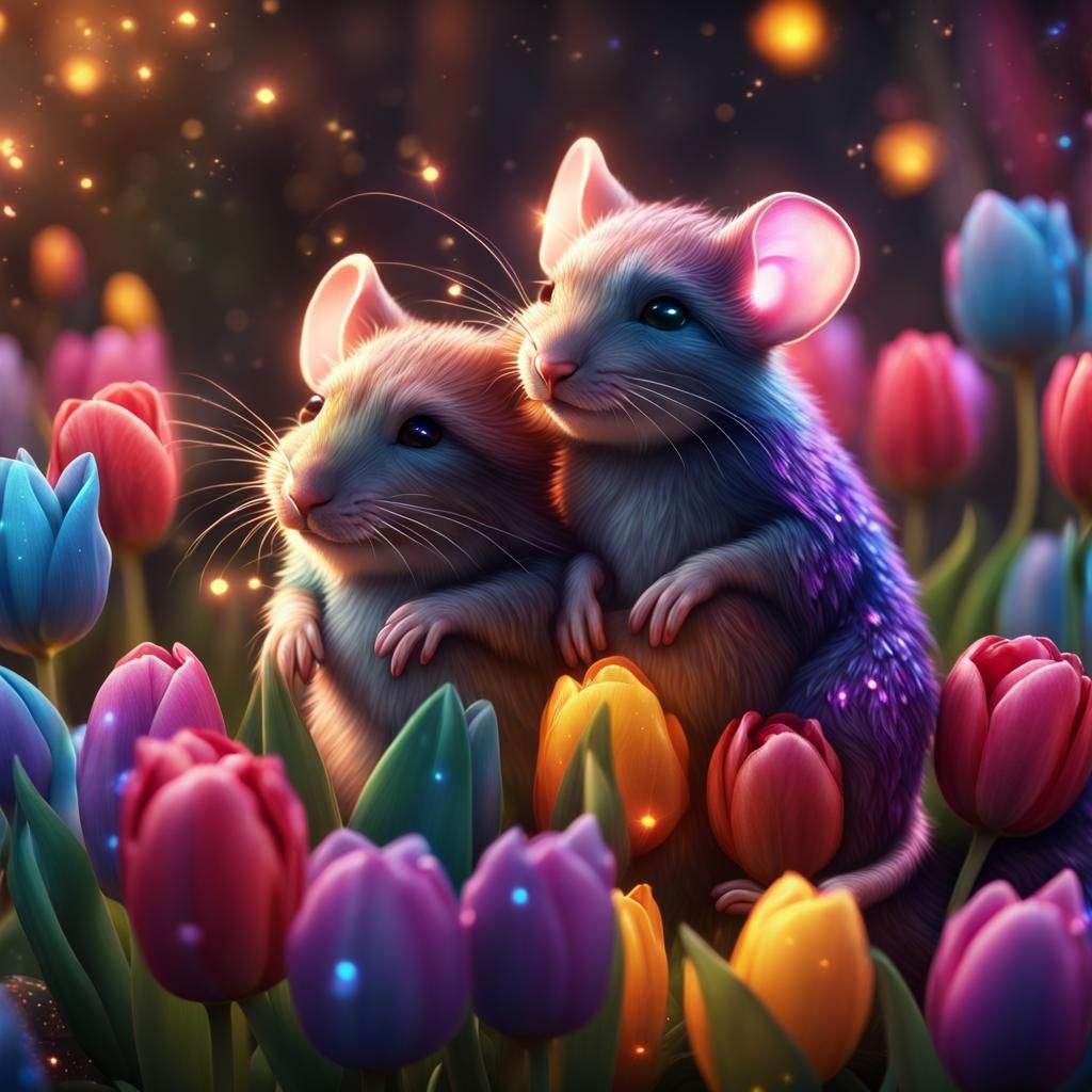 Rainbow Mice Dream in Sparkle Tulip Garden