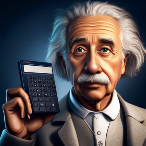 Einstein with Calculator: Detailed Fantasy Art