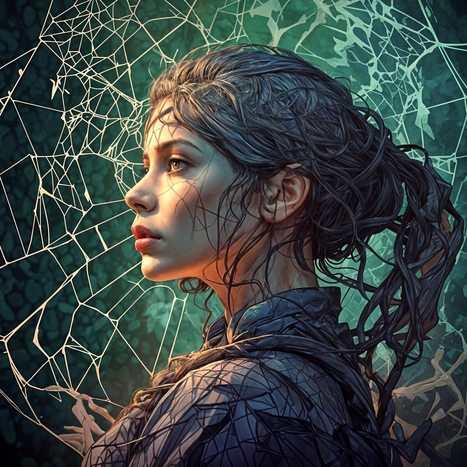 Abstract Portrait with Circuitry and Spider Web
