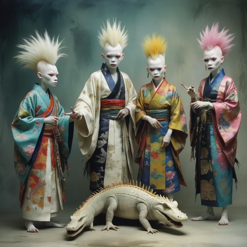 Sinister Albino Humanoids and Alligator in High Detail