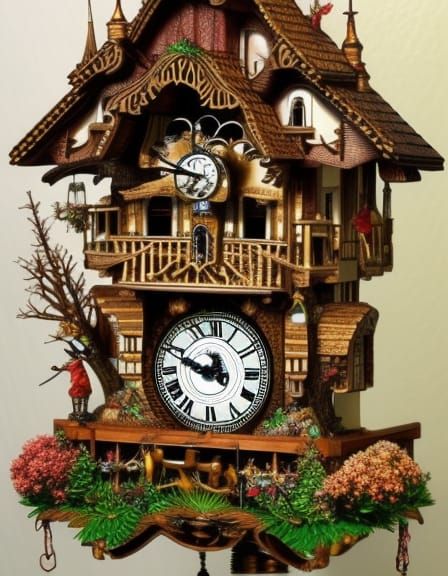 Beautiful fantasy cuckoo clock, hyper detailed, elaborate wi...