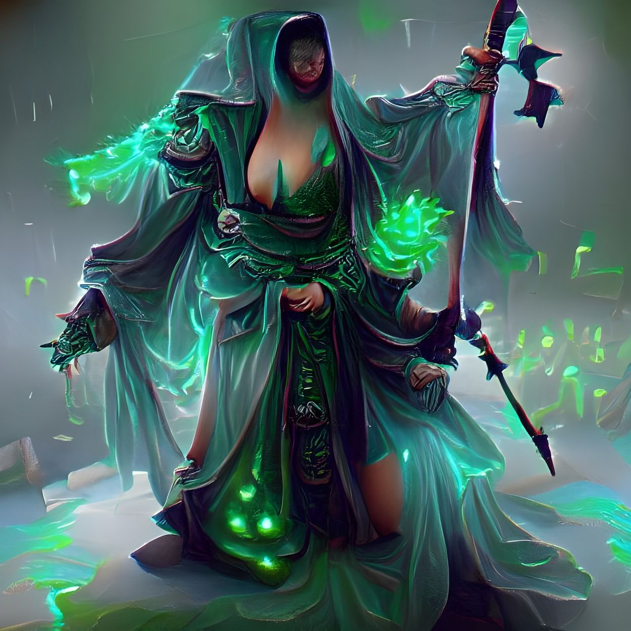 Necromancer Queen with Green Glow, 8K Resolution