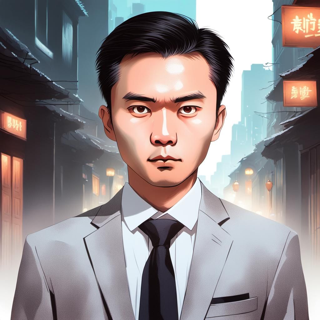 Cinematic Mafia Boss Portrait in Anime Oil Painting Style