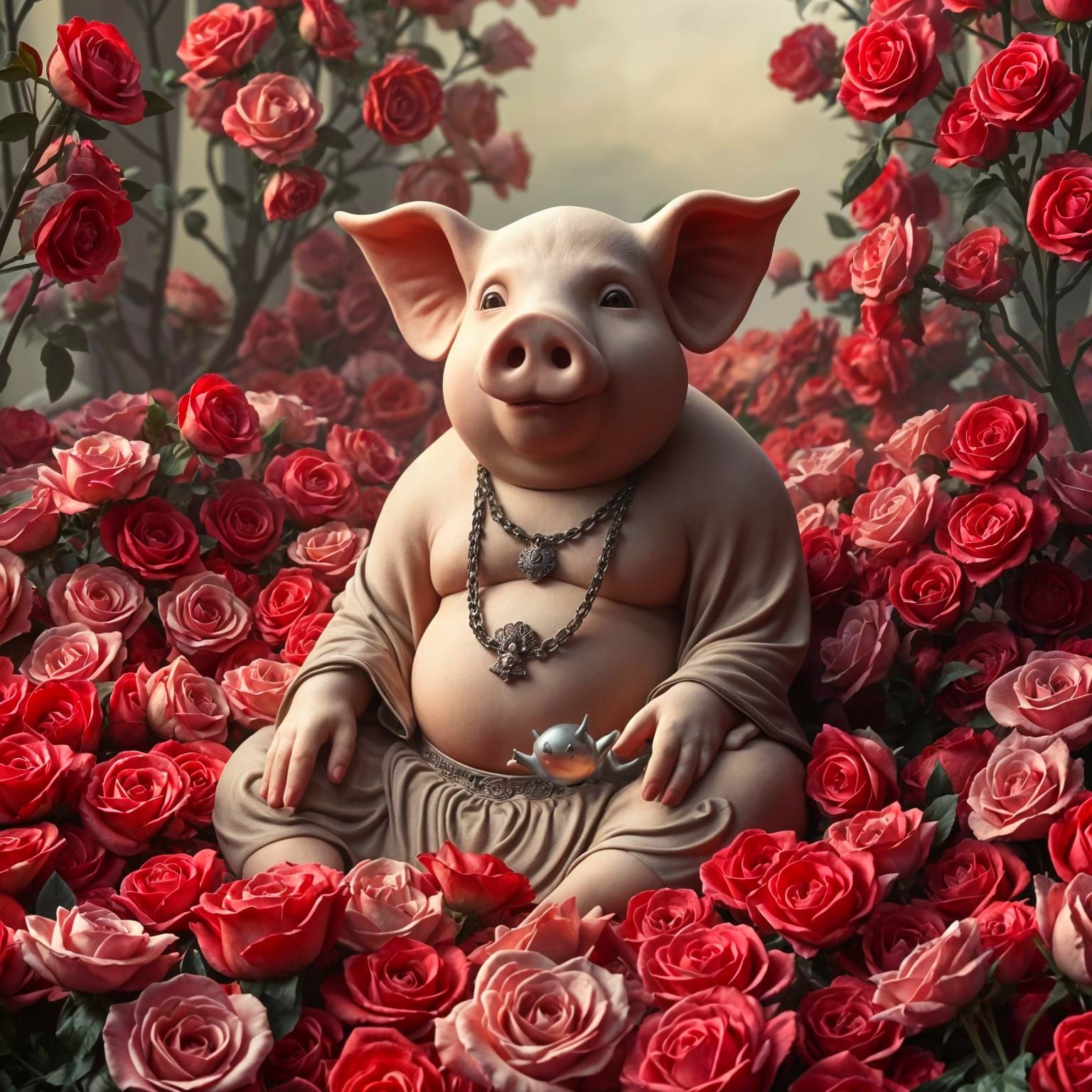 Rose Carpet Buddha in Gustav Klimt Style