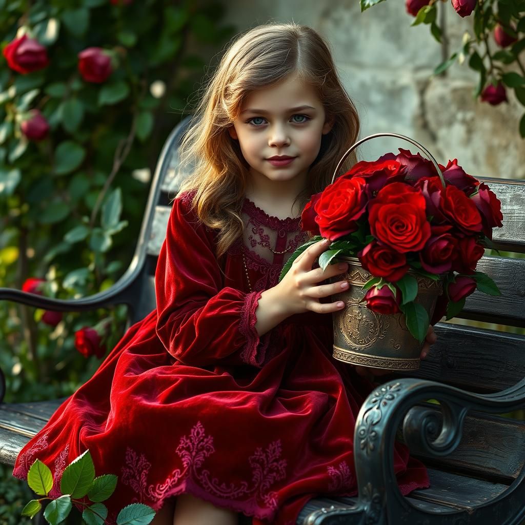 Girl with Roses in Hyperrealistic Digital Painting