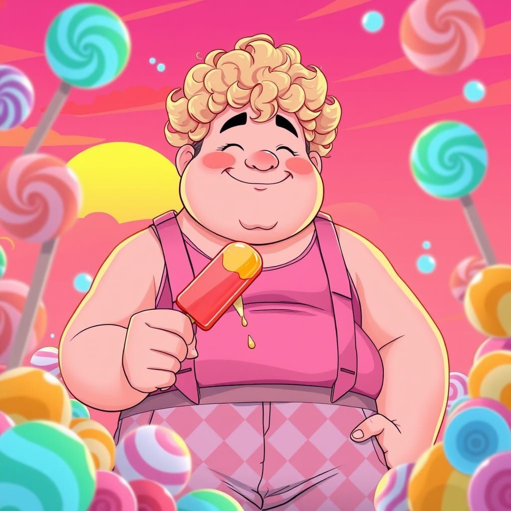 Cheerful Man with Popsicle in Manga Style