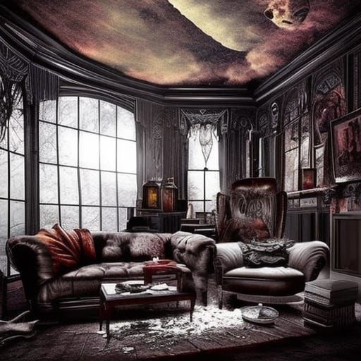 Horror movie themed living room