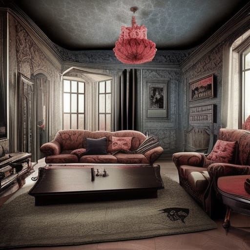 Horror movie themed living room