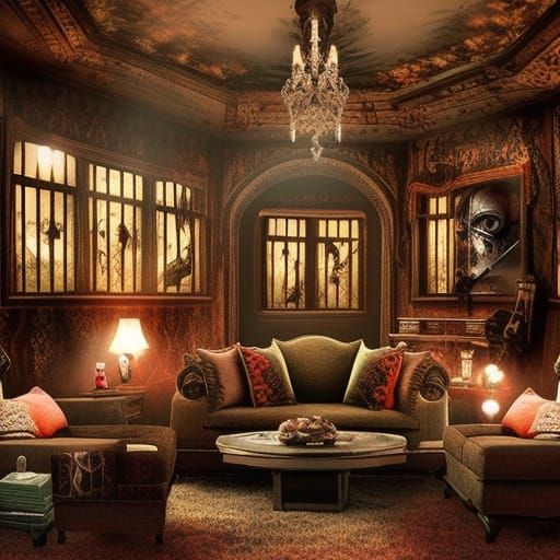 Horror movie themed living room