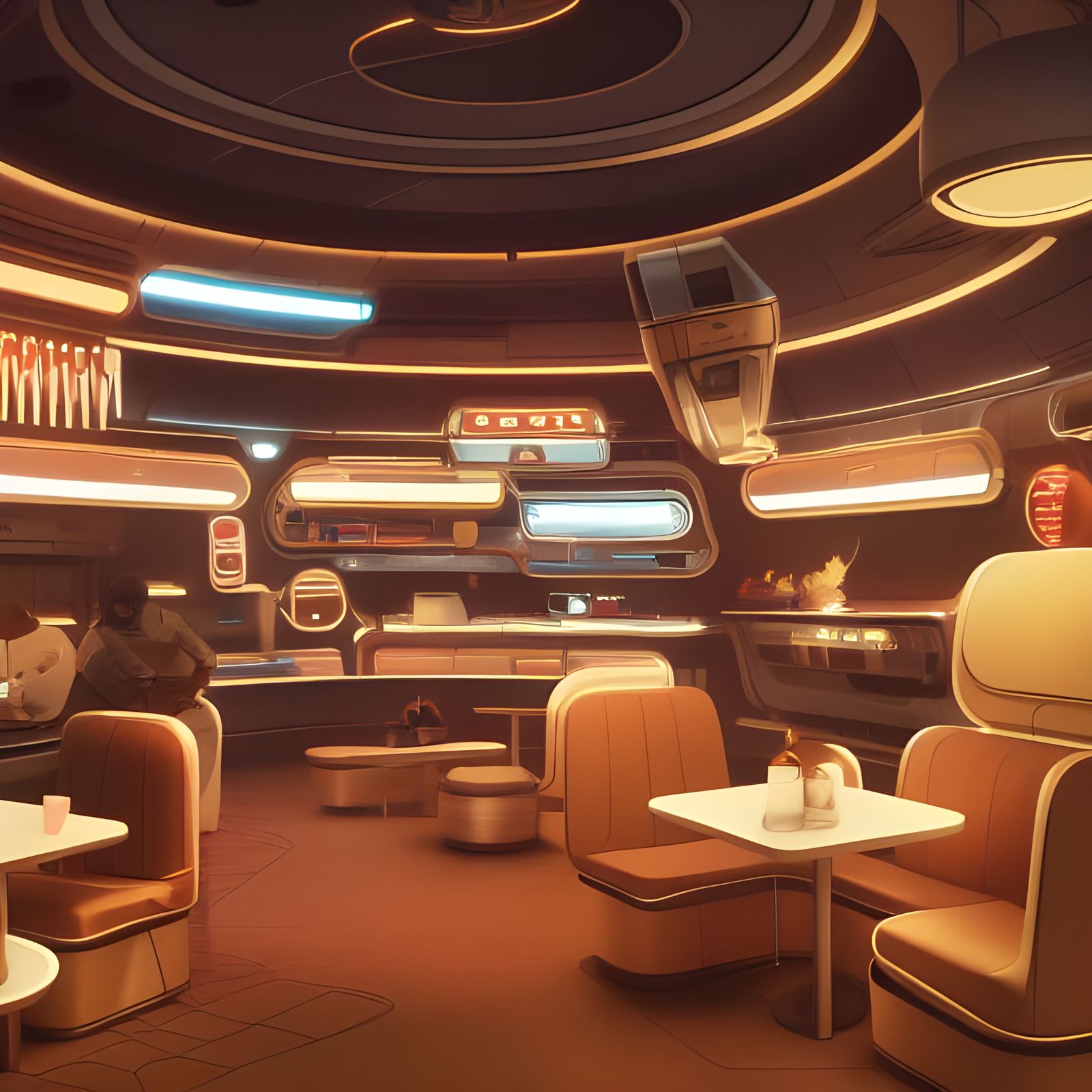 retro futuristic coffee shop