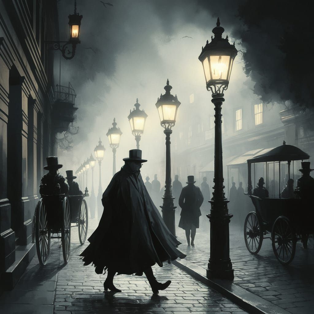 London Streets at Twilight in Gothic Noir