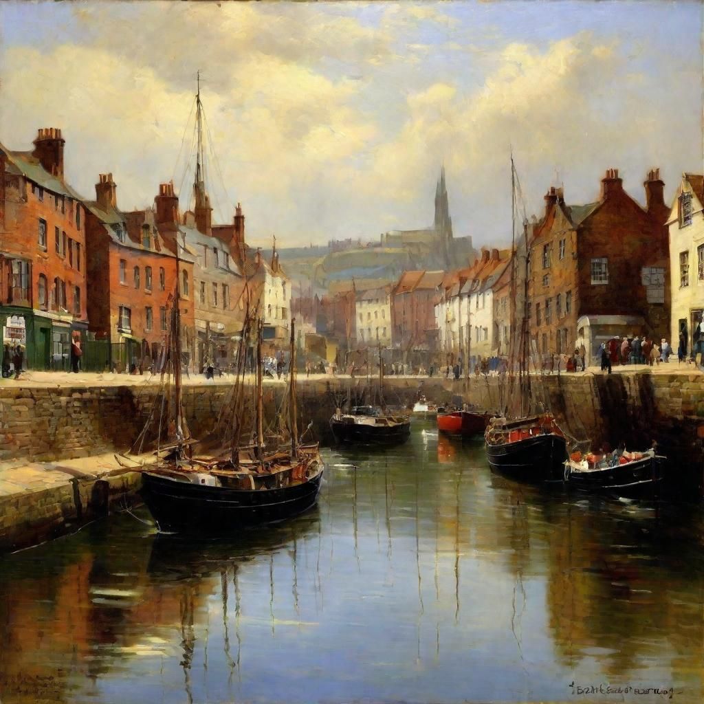 Whitby Harbour in 1900, Oil Painting Style