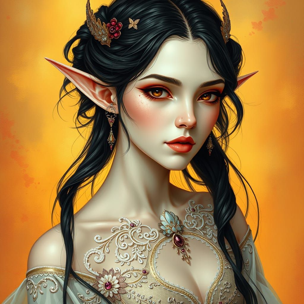 Ethereal Elven Queen in Whimsical Fantasy Style