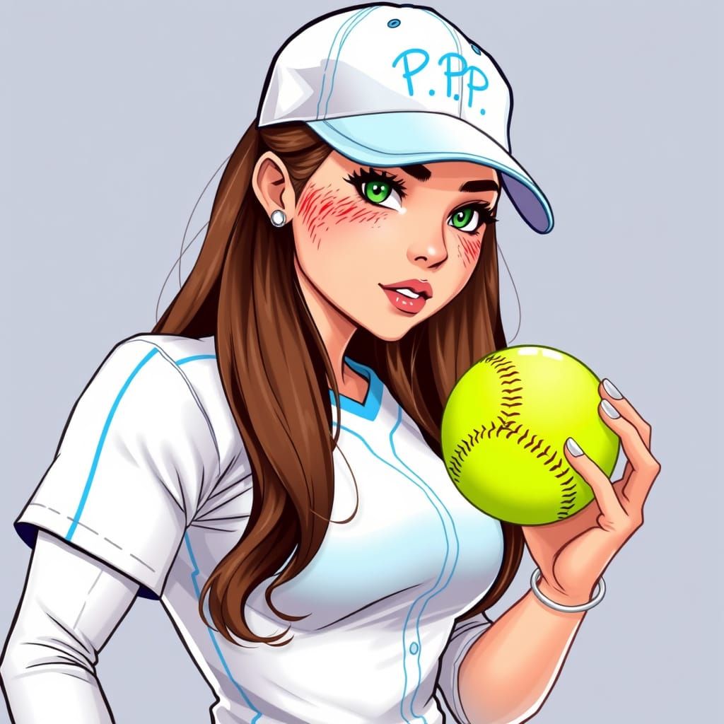 Graphic Novel Softball Player with Green Eyes