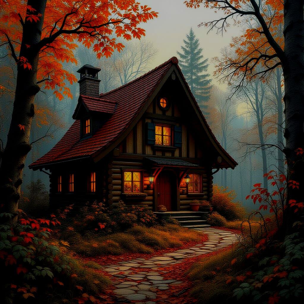 Enchanting Lodge in Mystical Autumn Forest