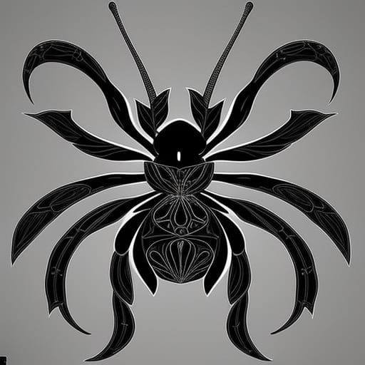 Intricate Black Spider Flower in Art Nouveau Style