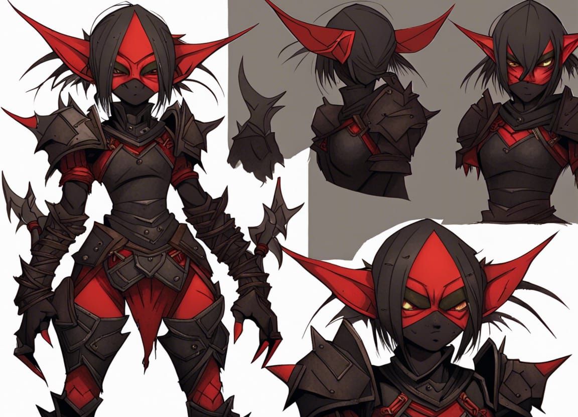Gothic Female Goblin Warrior in Anime Manga Style