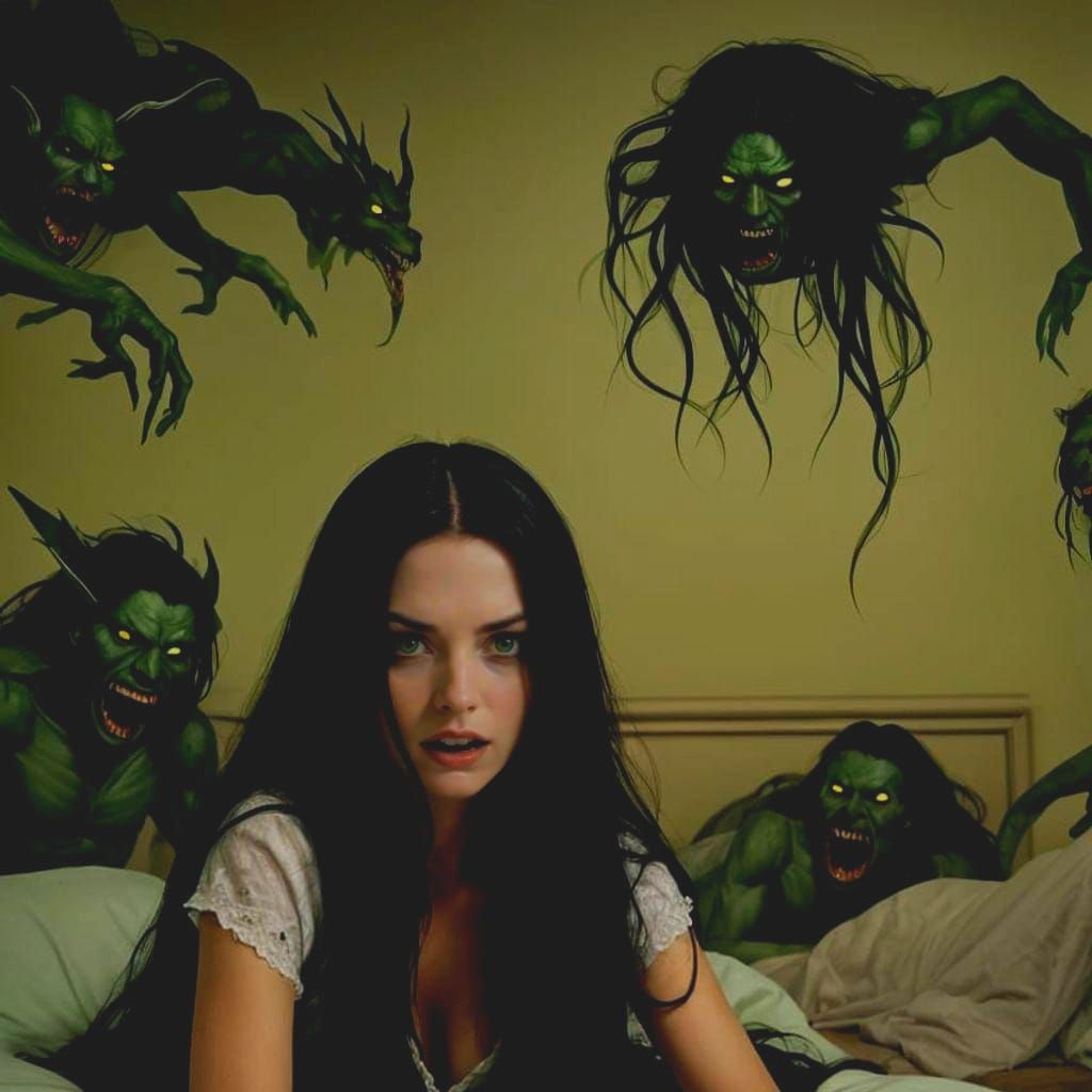 Woman Surrounded by Demons in Dreamscape