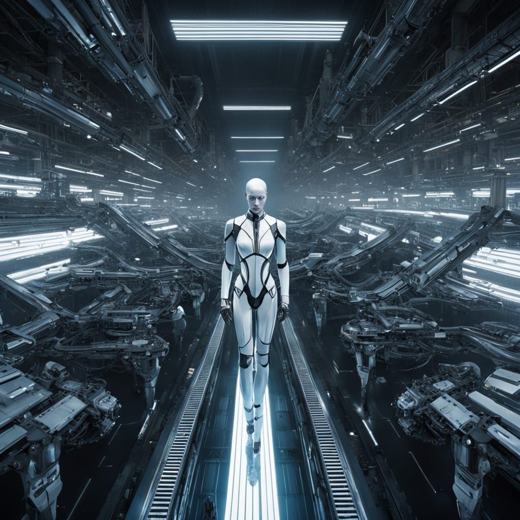 Futuristic Factory Dancer in Chrome Armor