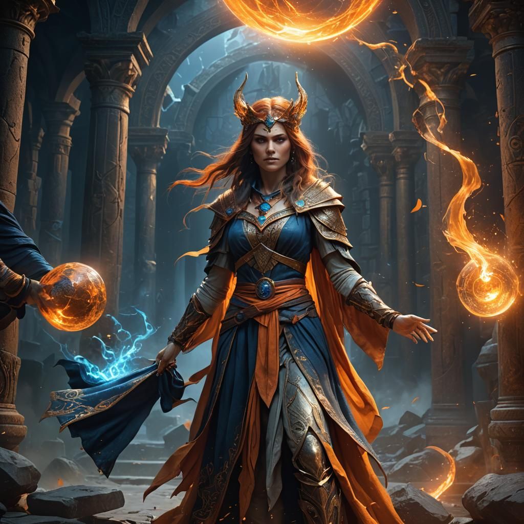 Mystical Sorceress Wielding Magic in Ethereal Realm