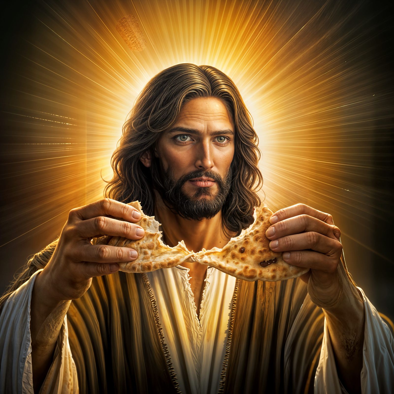 Jesus Breaks Bread in Golden Light