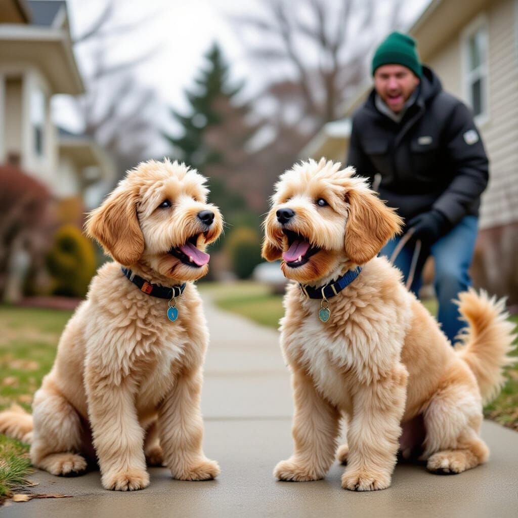 Golden Doodle Barks at Mailman