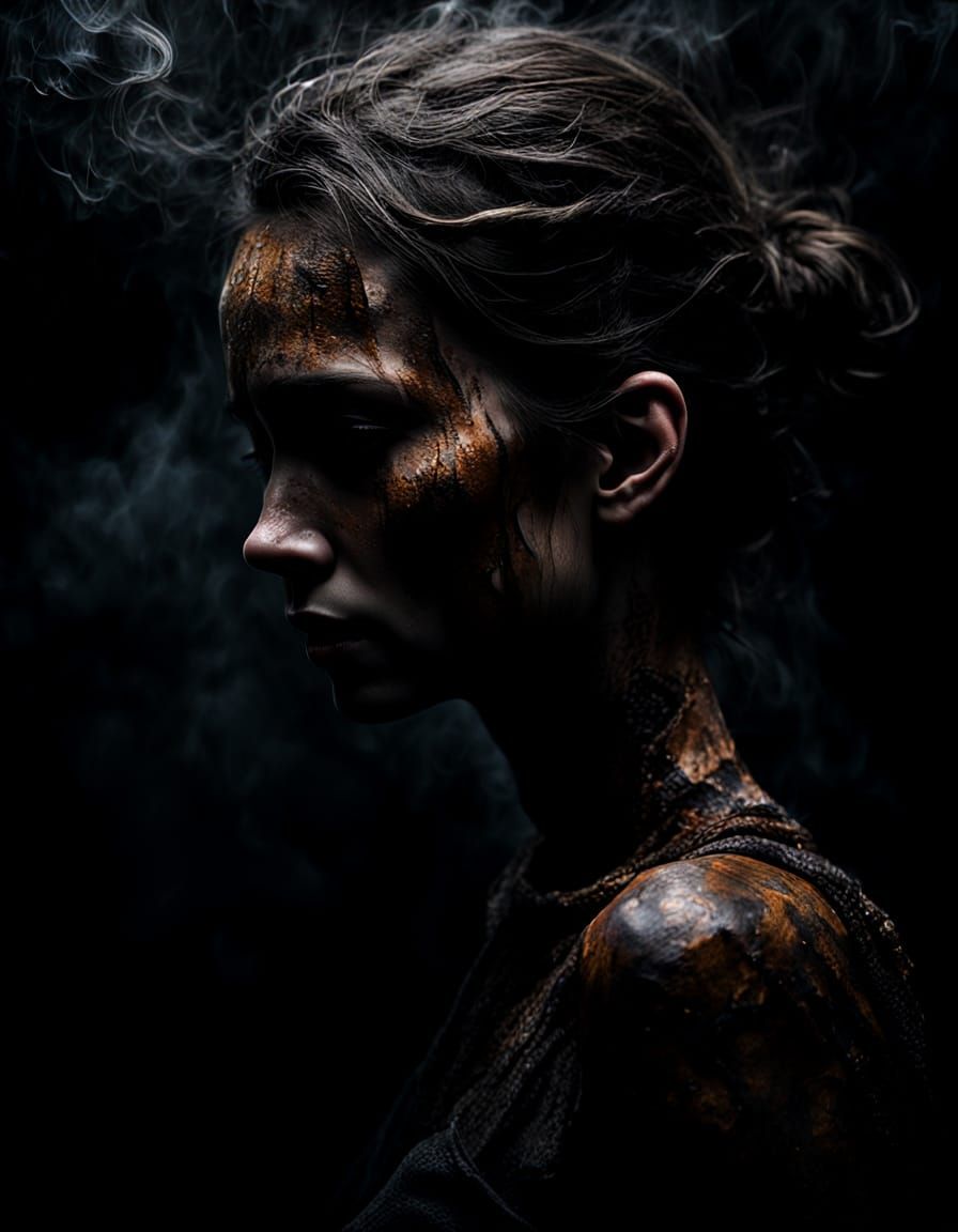 Surreal Woman Sinks into Dark, Ominous Mist