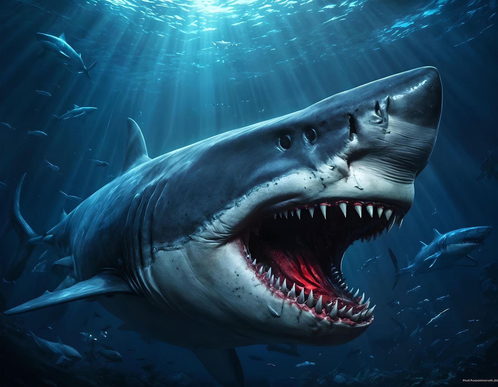 Megalodon Battle: Dynamic Underwater Scene