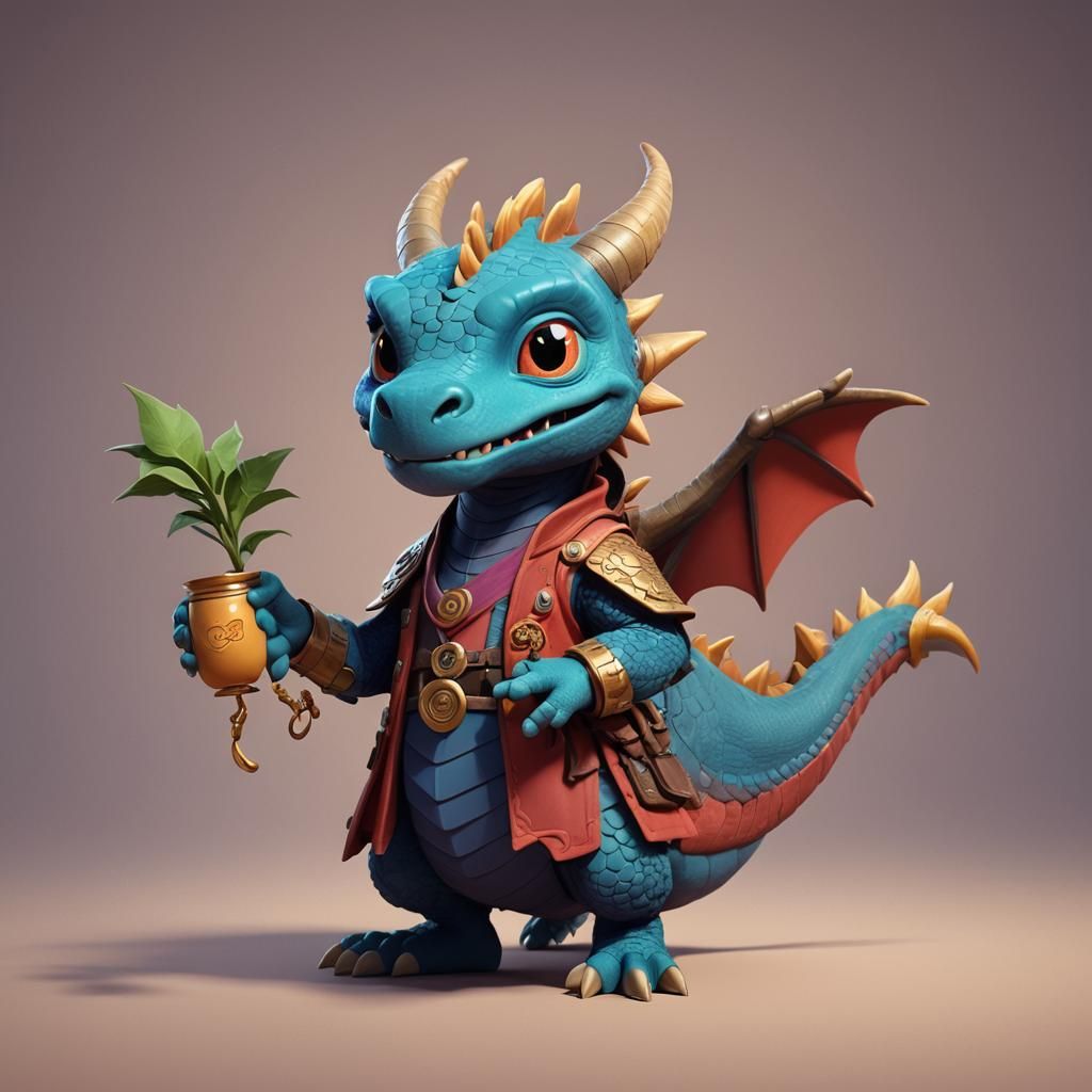 Pixar-Style Dragon Merchant in 3D