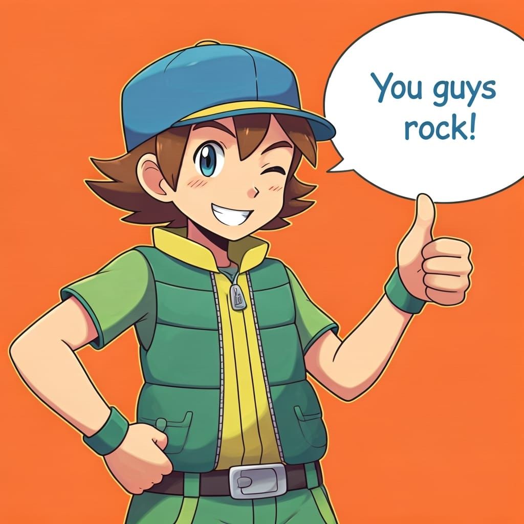 Pokémon Trainer Ritchie Gives a Cheerful Thumbs Up