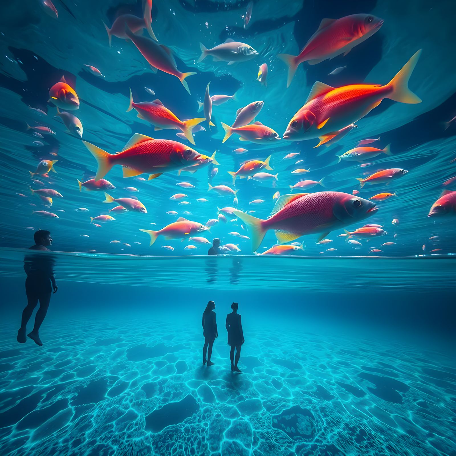 Surreal Bioluminescent Fish in Liquid Sky