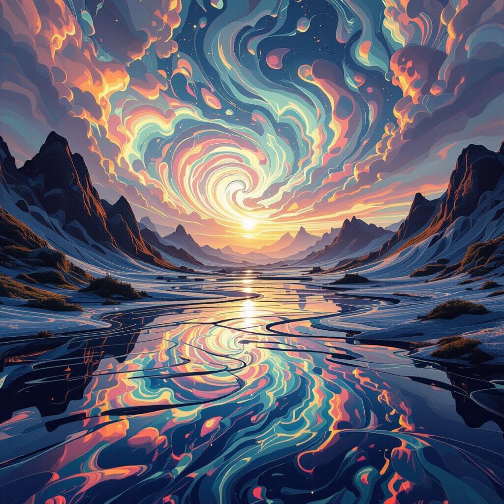 Surreal Iridescent Landscape in a Dreamlike Style