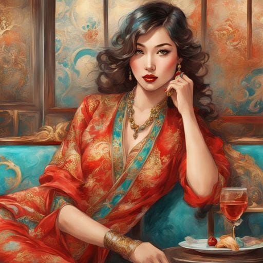 1930s Woman Smoking Cigar in Watercolor Style