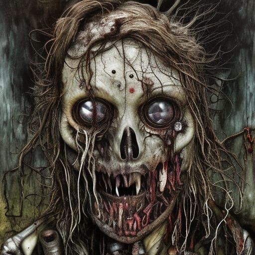 Eerie Zombie Portrait in Surreal Horror Art Nouveau