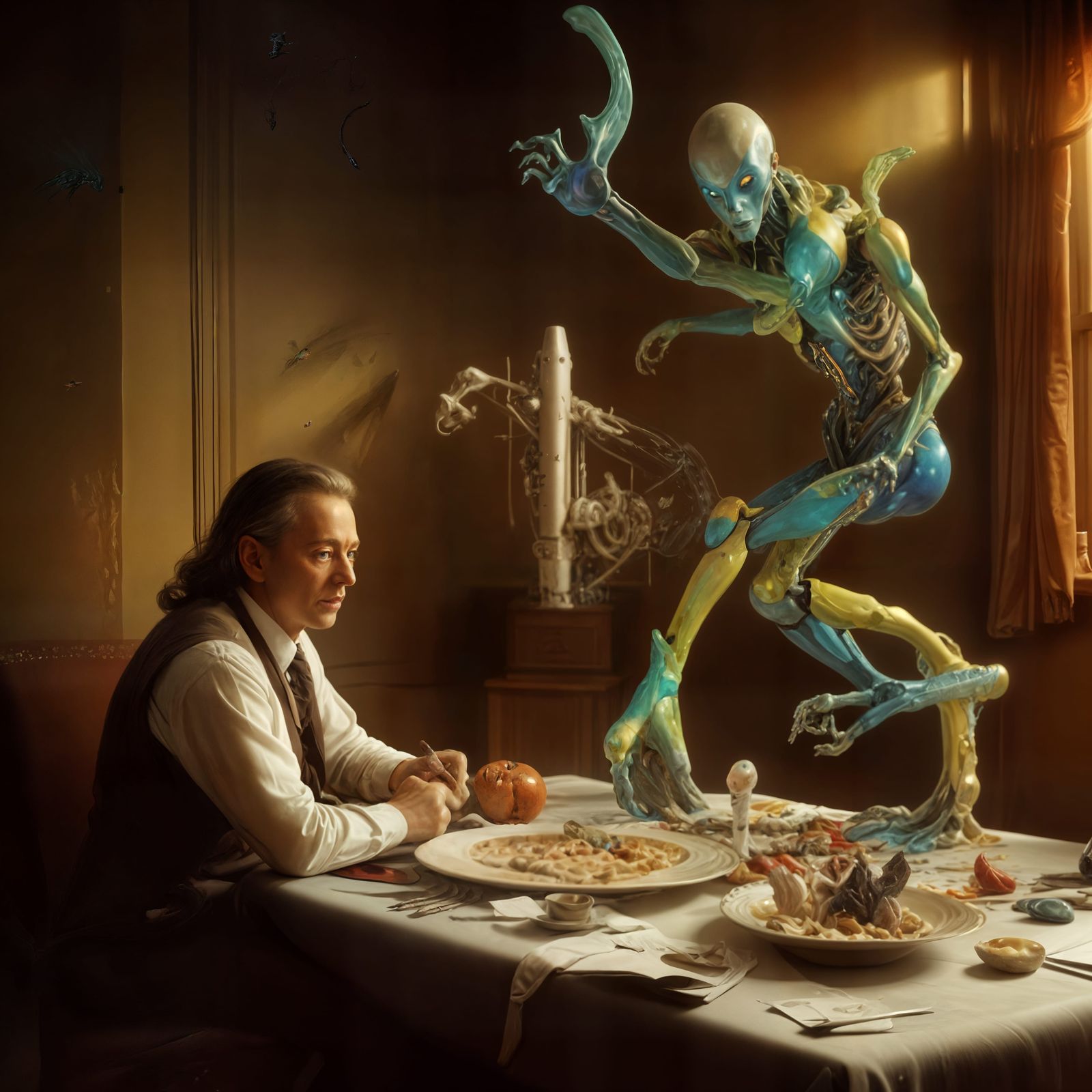 teed-up a new potato on a candle holder and he's going to se...