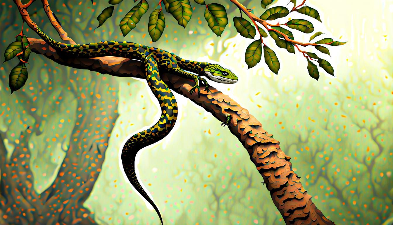 Handsome Snakeman Climbing a Tree with Lizard Scales