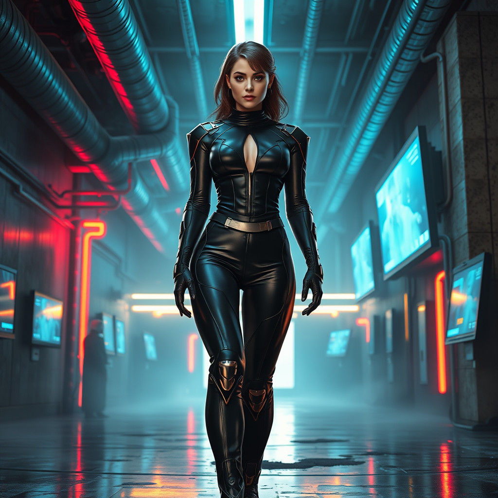 Futuristic Woman in Industrial Cyberpunk Style