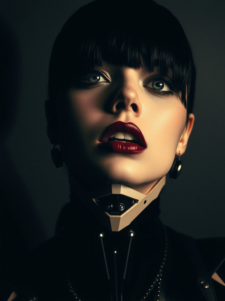 Cybernetic Woman with Dramatic Emo Makeup in Digital Art