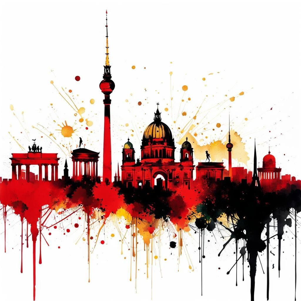 Berlin Landmarks in Watercolour Splash Art