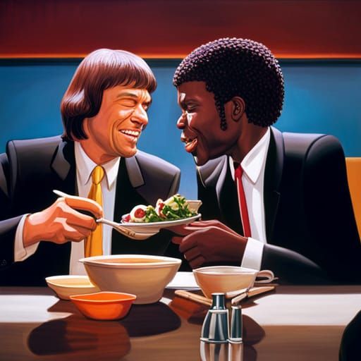 Pulp Fiction Salad Scene: Hyperrealistic Splash Art