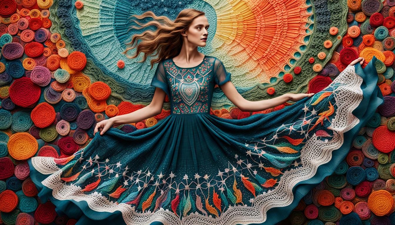 Ethereal Woman in Embroidered Lace Dress