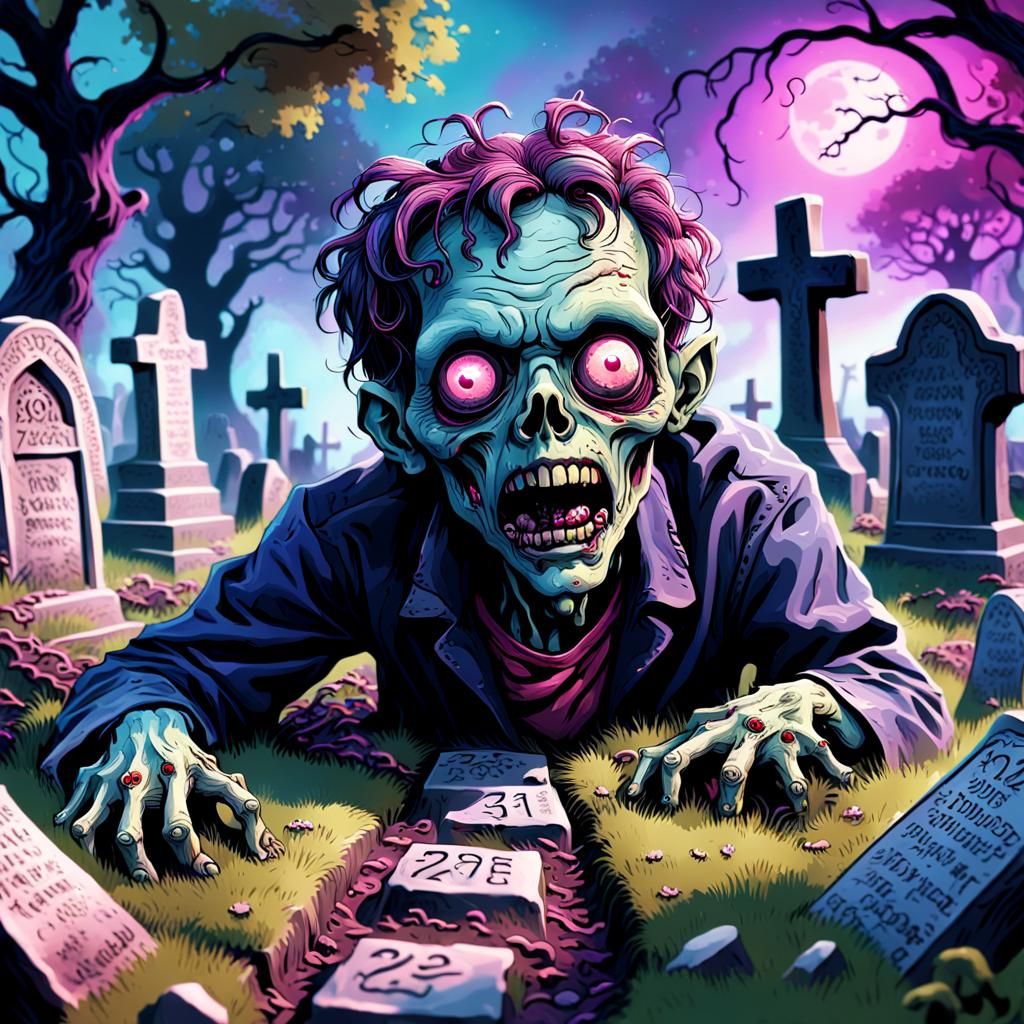 Cute Zombie Crawling from Grave: Hyper-Realistic Concept Art