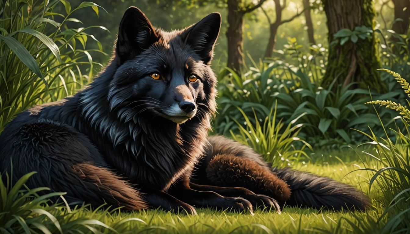 Majestic Black Fox in Serene Wildlife Setting